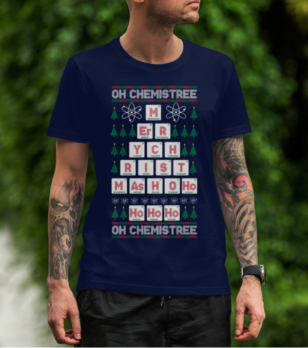 Oh Chemistree Merry Christmas Ho Ho Ho Science Elements T-Shirt
