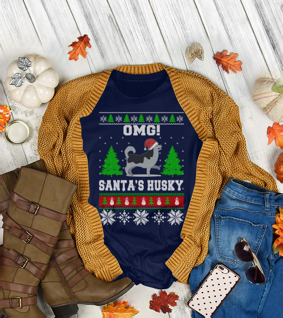 OMG Santa's Husky Christmas Sweater for Husky Lover T-Shirt