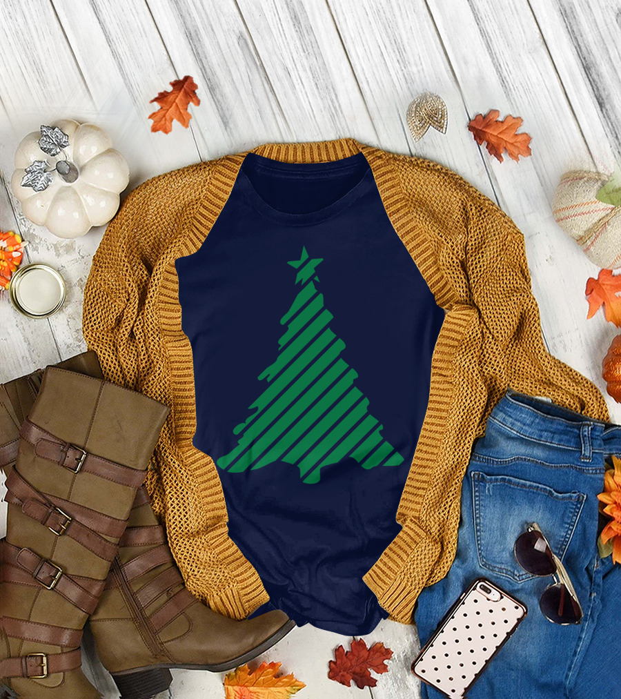 Ornament Christmas Tree Striped Green Star T-Shirt