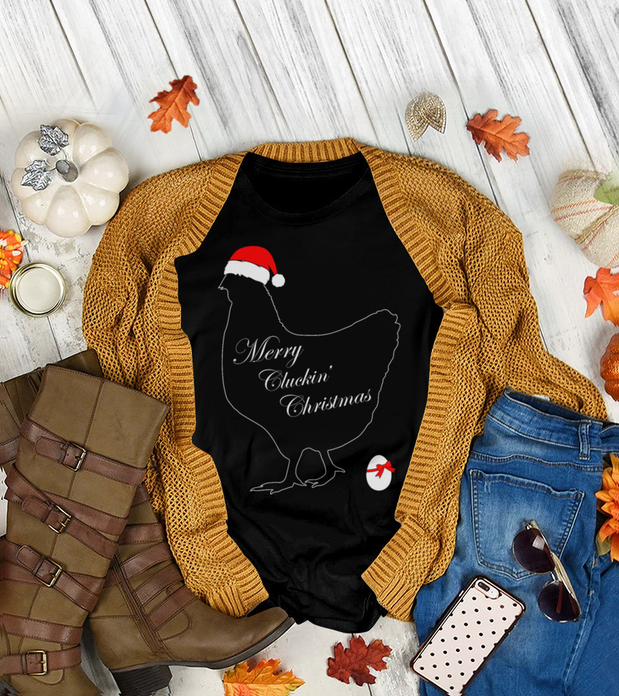 Merry Cluckin' Christmas Chicken with Santa Hat and Gift Egg T-Shirt