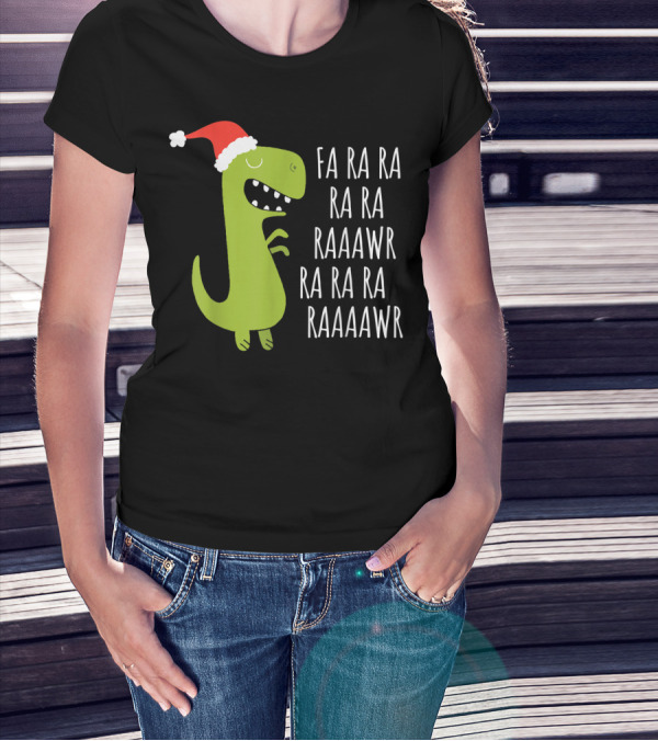 Fa Ra Ra Dinosaur Christmas Rawr Rawr Santa Hat T-Shirt