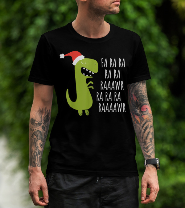 Fa Ra Ra Dinosaur Christmas Rawr Rawr Santa Hat T-Shirt