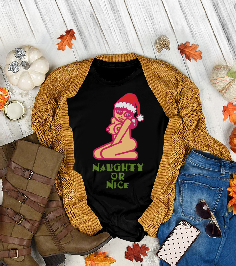 Naughty Or Nice Santa Hat Pin-Up T-Shirt