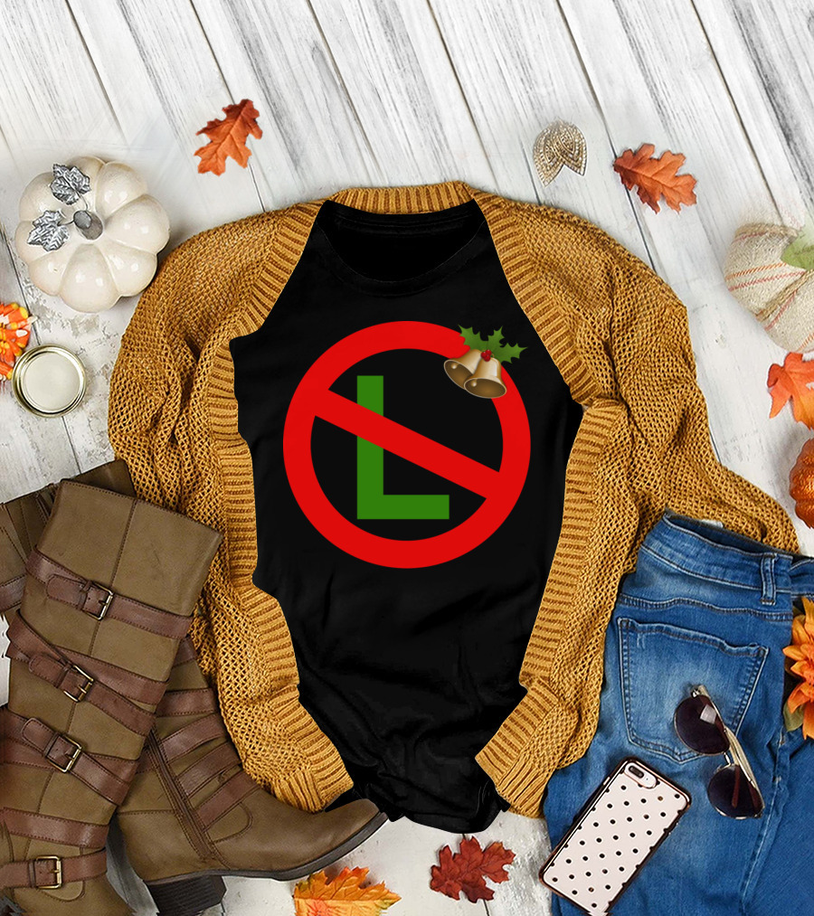 No L Christmas Holiday Red Circle Green L Bells T-Shirt