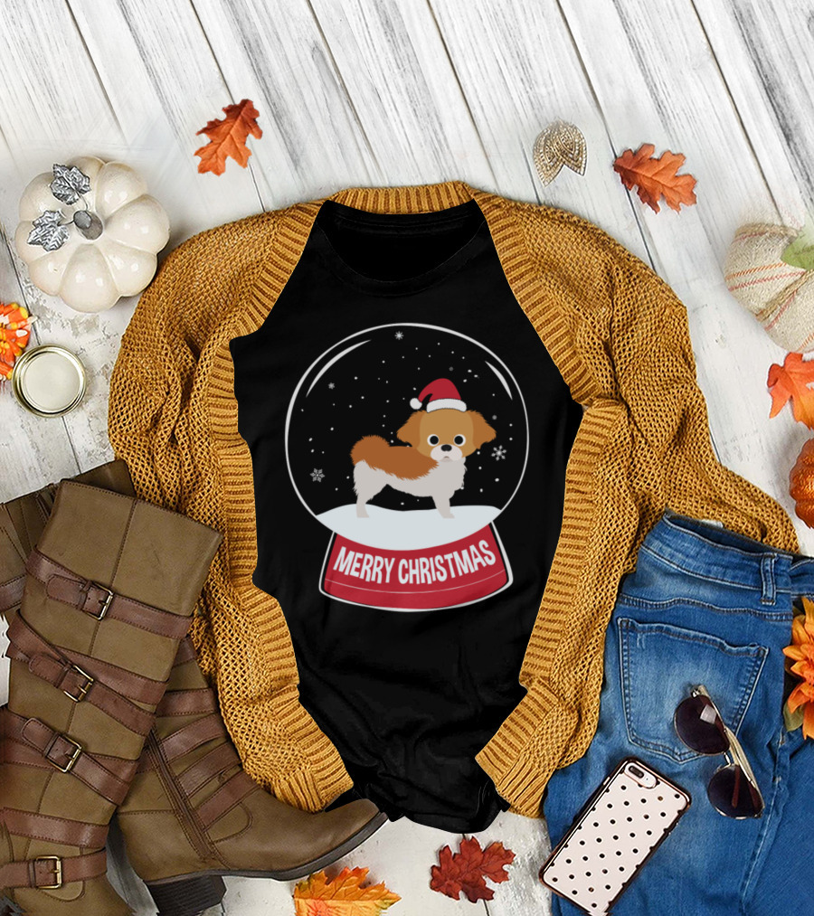 Pekingese Santa Hat Merry Christmas Snow Globe T-Shirt