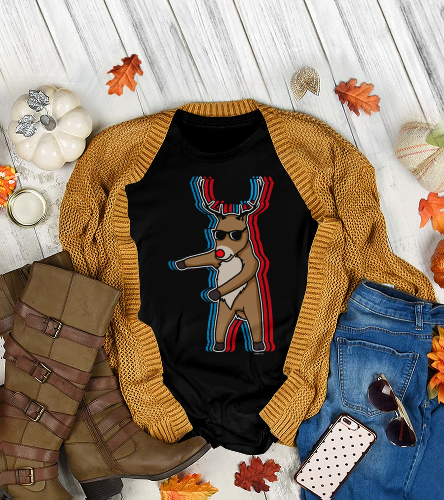 Reindeer Floss With Sunglasses and 3D Effect T-Shirt