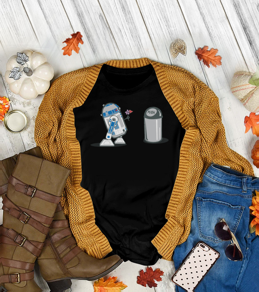 R2-D2 Flower Crush on Trash Can T-Shirt