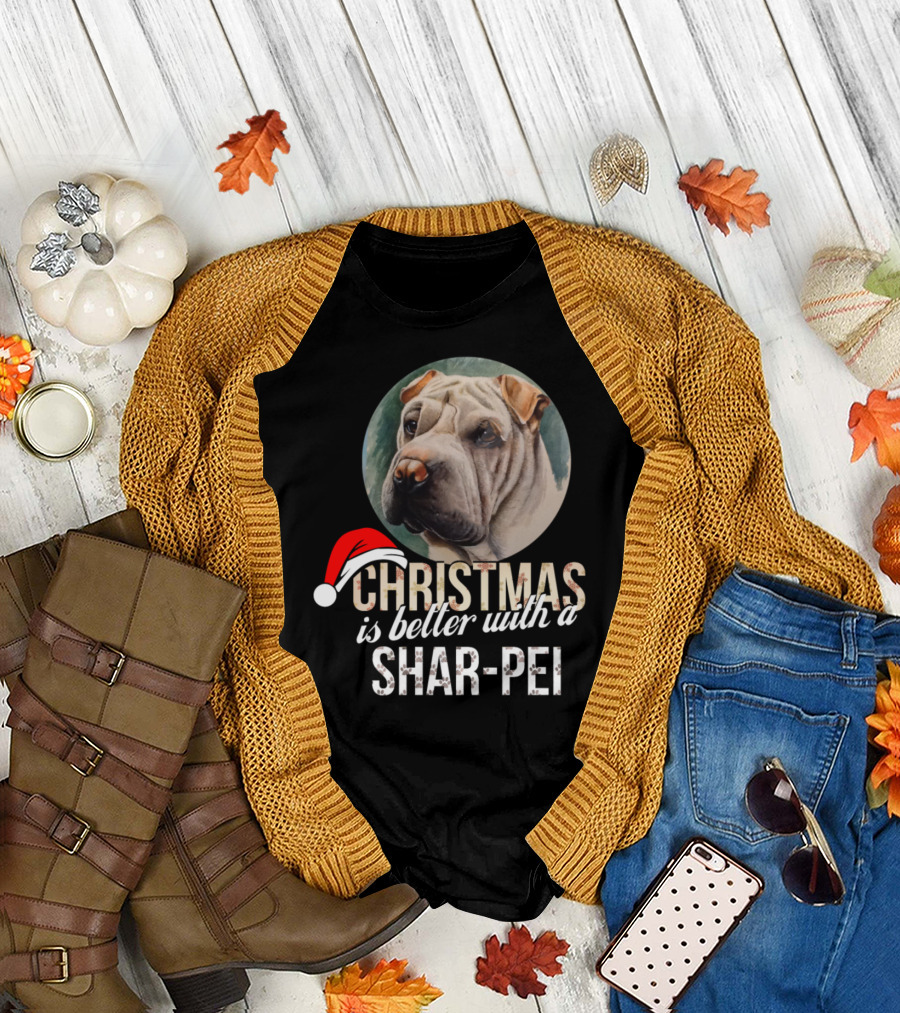 Christmas Is Better With A Shar Pei Holiday Santa Hat T-Shirt