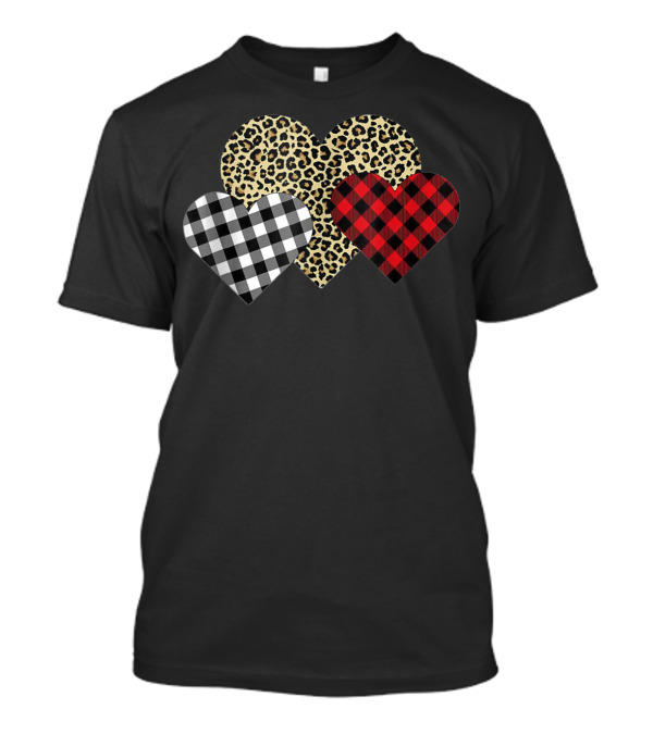 Valentine Leopard Buffalo Plaid Hearts Trio T-Shirt