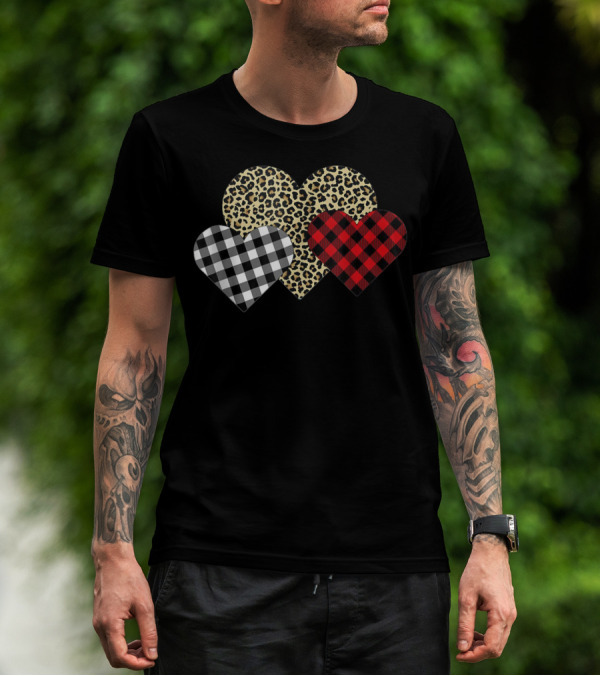 Valentine Leopard Buffalo Plaid Hearts Trio T-Shirt