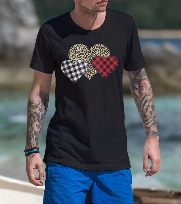 Valentine Leopard Buffalo Plaid Hearts Trio T-Shirt