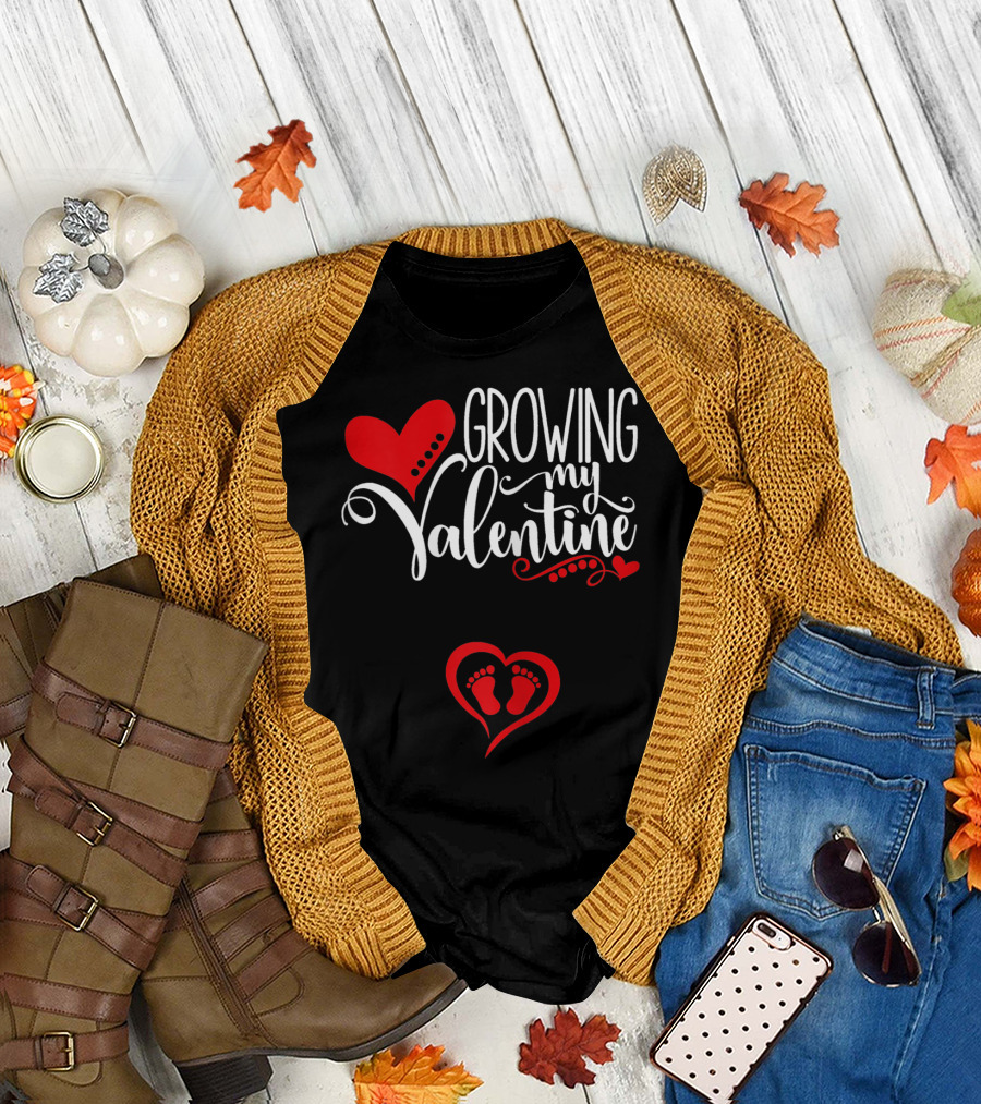 Growing My Valentine Pregnancy Heart Footprints T-Shirt