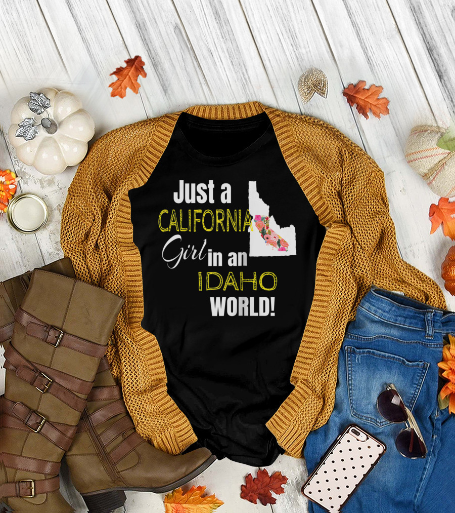 Just A California Girl in an Idaho World Idaho Map with Floral T-Shirt