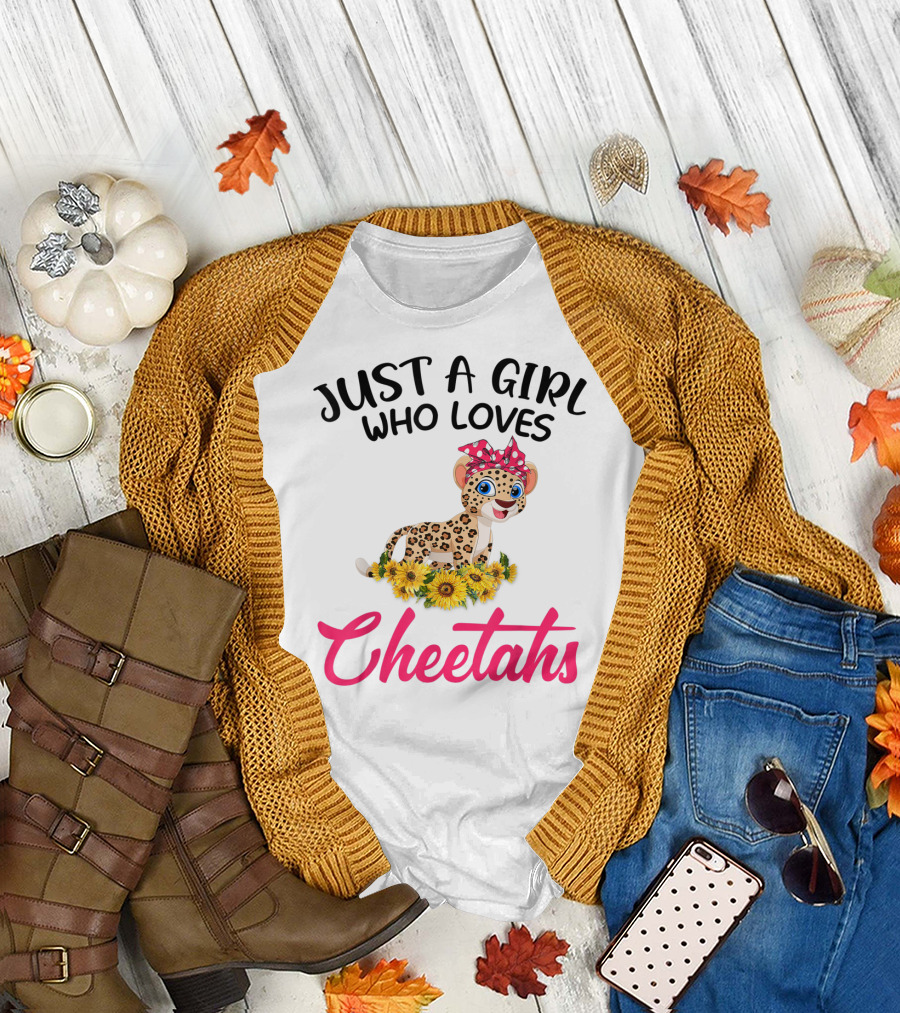 Just A Girl Who Loves Cheetahs Sunflowers Cute Cartoon T-Shirt
