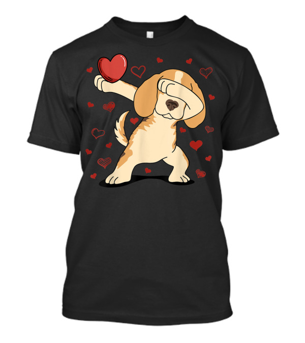 Dabbing Dog With Heart Surrounded By Hearts For Valentine's Day T-Shirt