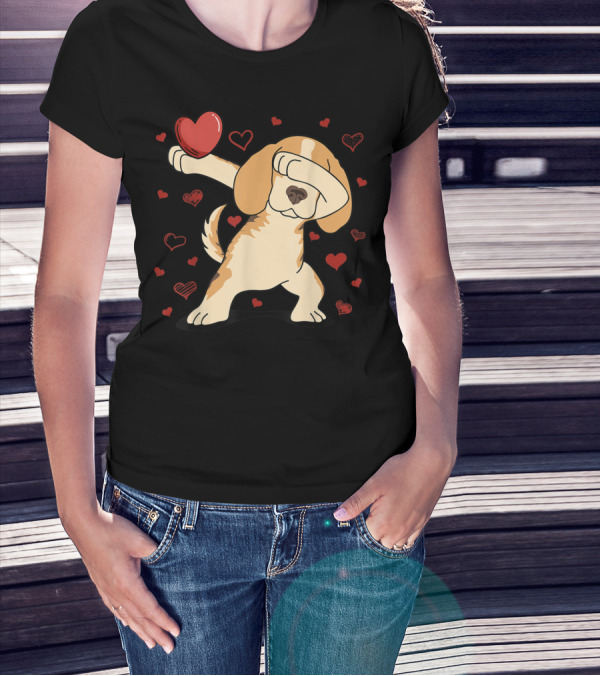 Dabbing Dog With Heart Surrounded By Hearts For Valentine's Day T-Shirt