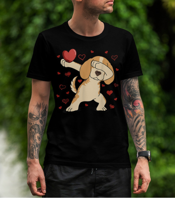 Dabbing Dog With Heart Surrounded By Hearts For Valentine's Day T-Shirt