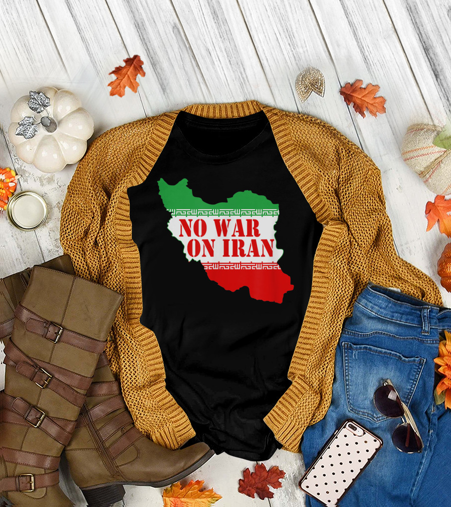 No War On Iran Map with Iran Flag Colors T-Shirt