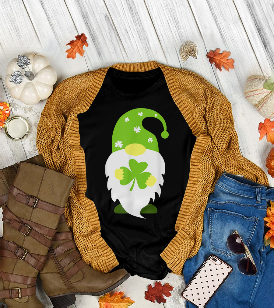 Cute Gnome Holding Shamrock for Happy Patrick's Day T-Shirt