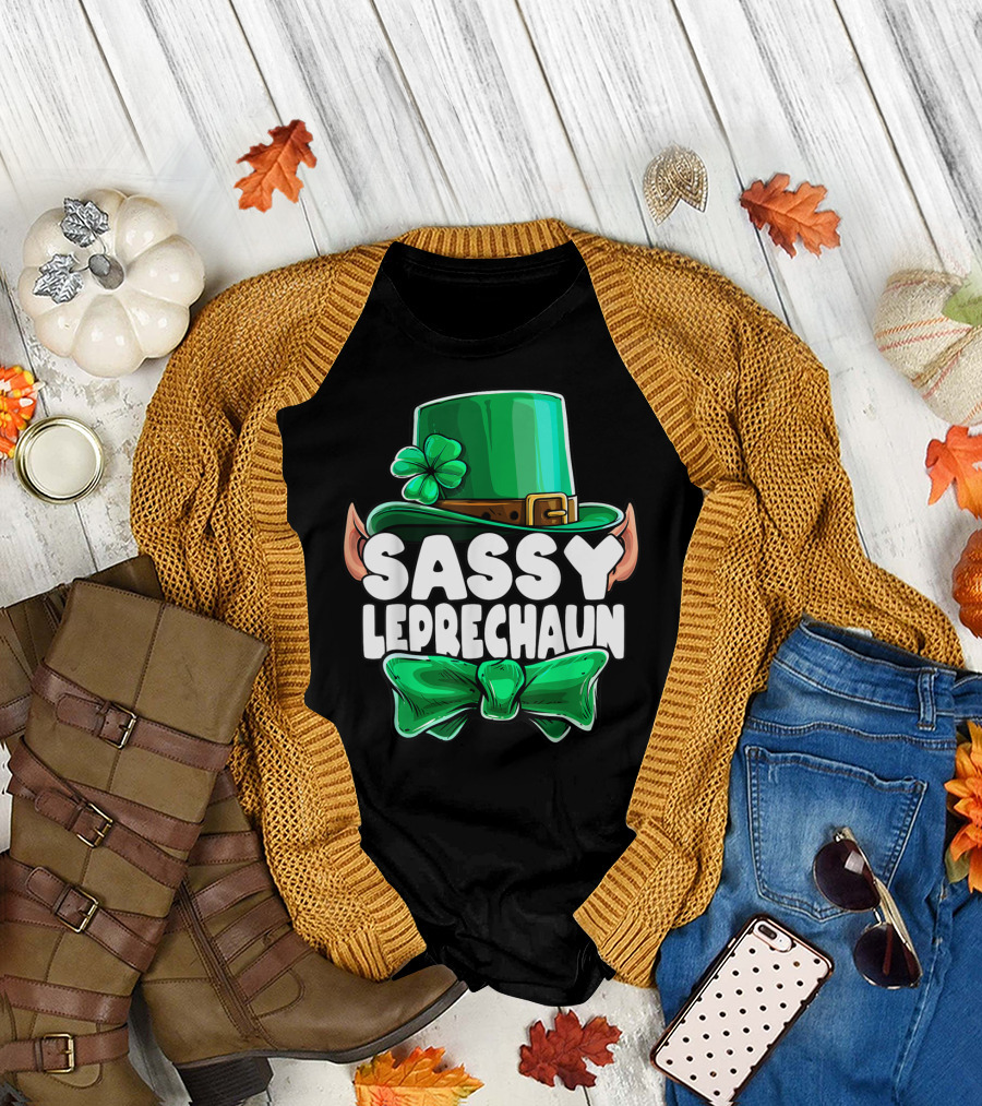Sassy Leprechaun St Patrick's Day Hat and Bow Tie T-Shirt