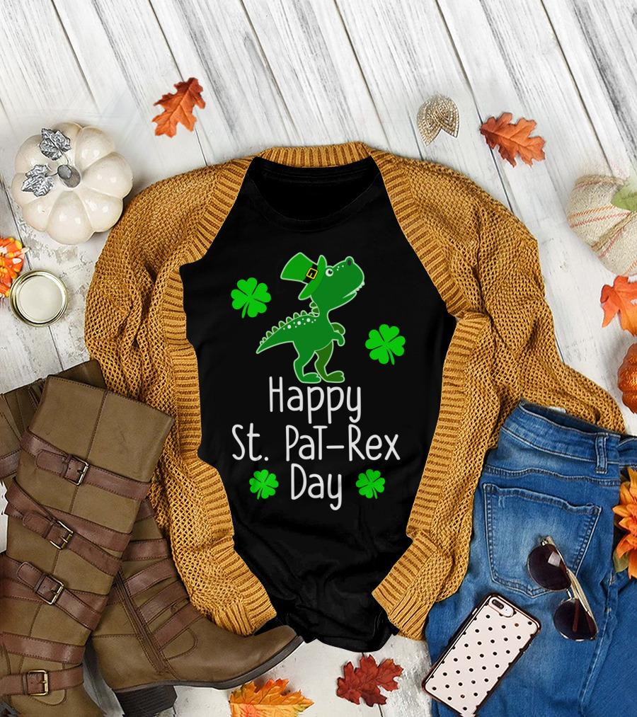 Happy St. Pat-Rex Day Dinosaur with Shamrocks St Patrick's T-Shirt