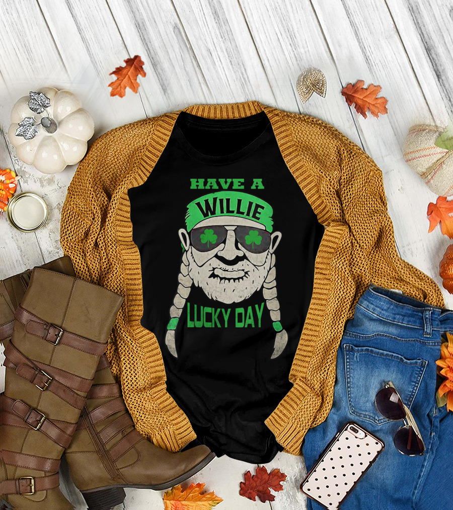 Have A Willie Lucky Day Vintage Nelson Shamrock Glasses T-Shirt