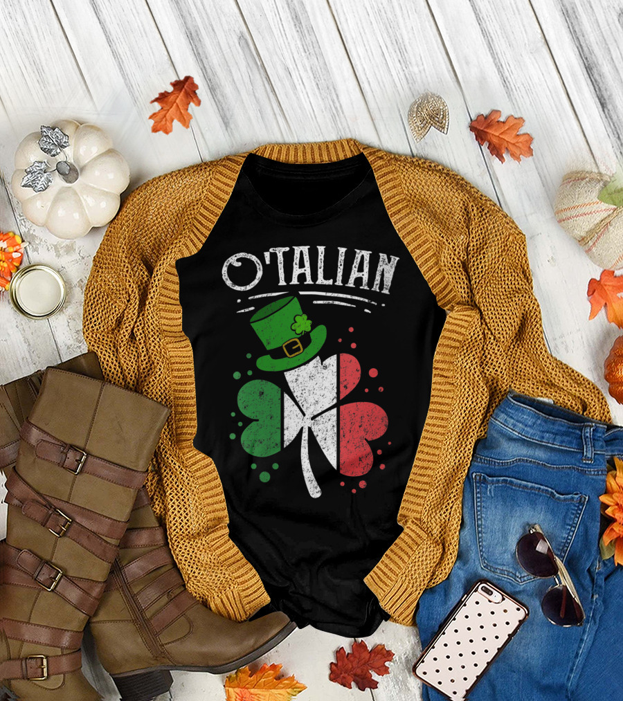 O'Talian Green Shamrock Hat with Irish Italian Heritage T-Shirt