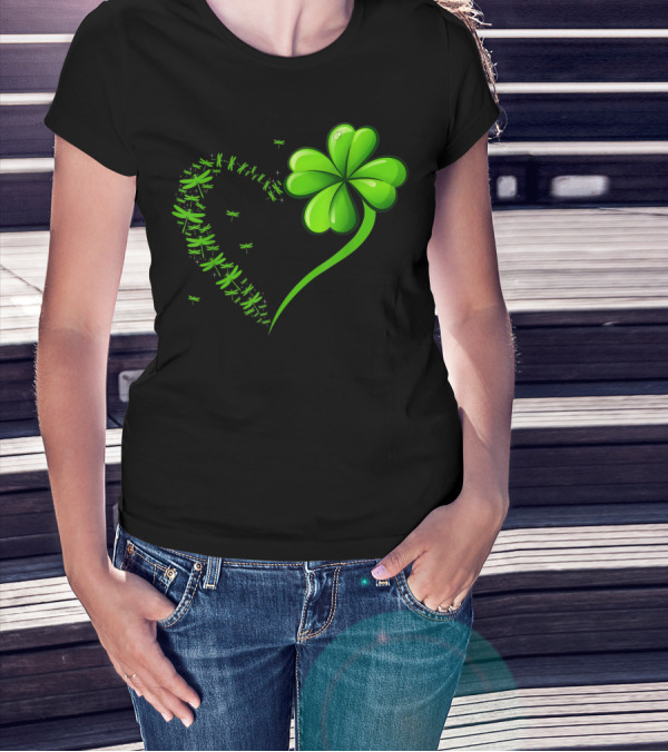 Dragonfly Heart Four-Leaf Clover Irish St Patrick's Day T-Shirt