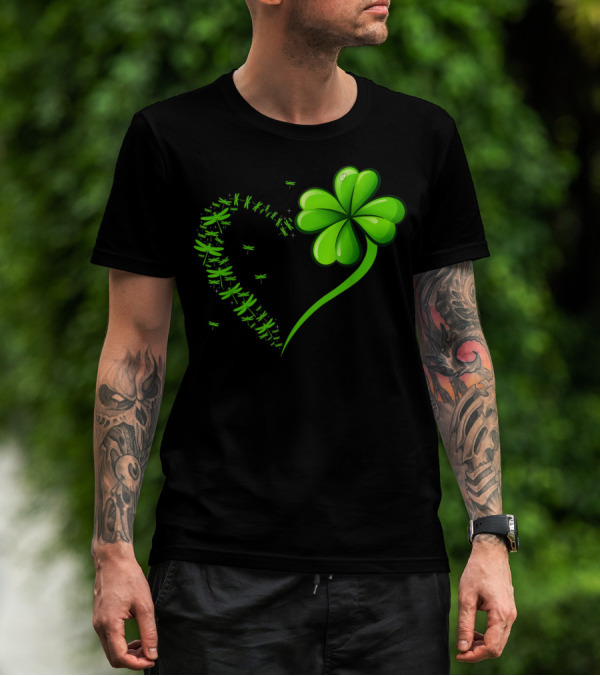 Dragonfly Heart Four-Leaf Clover Irish St Patrick's Day T-Shirt
