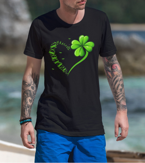 Dragonfly Heart Four-Leaf Clover Irish St Patrick's Day T-Shirt
