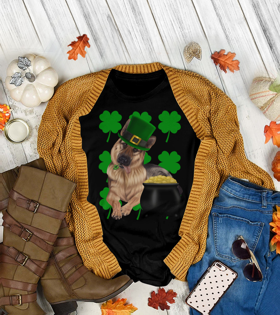 German Shepherd St Patrick's Day Shamrock Hat Pot of Gold T-Shirt
