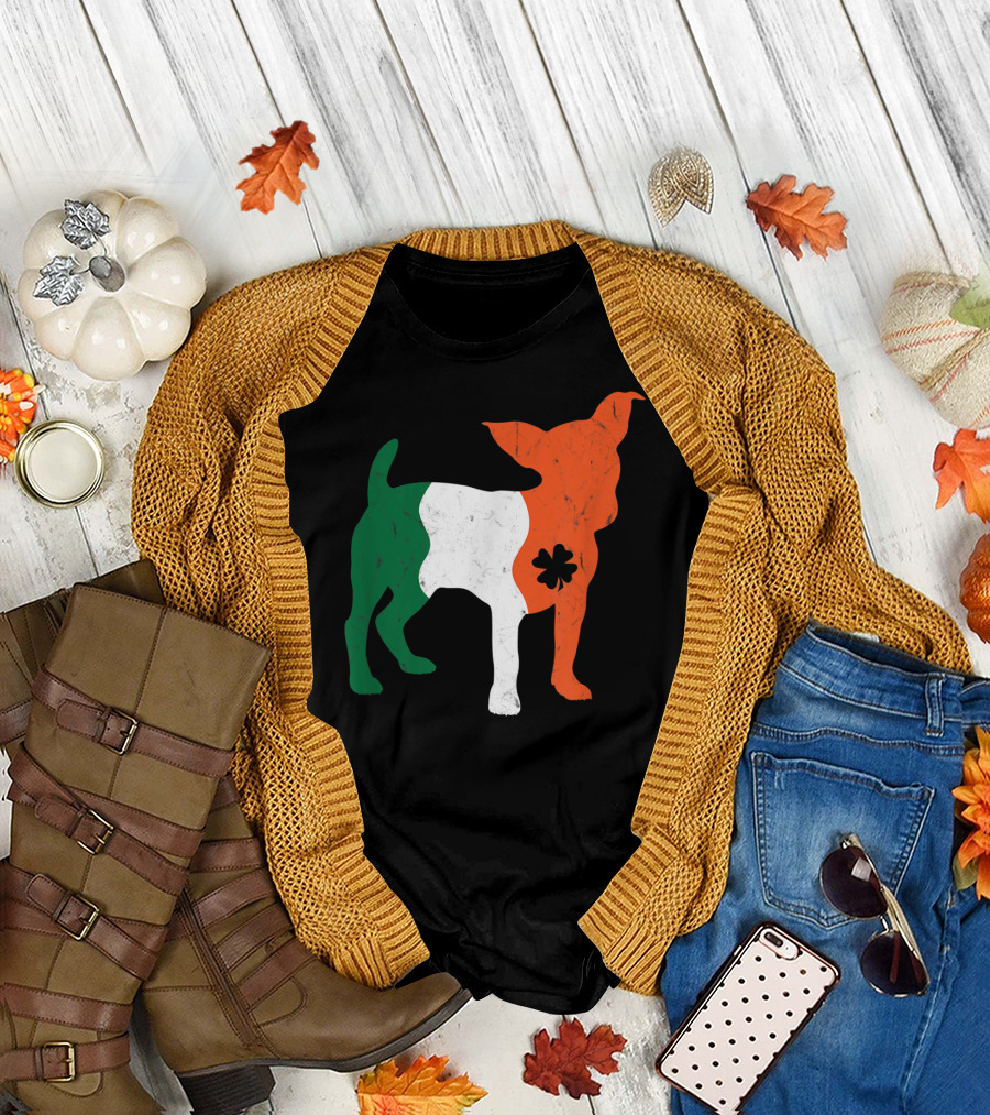 Irish Flag Jack Russell Terrier with Shamrock Saint Patrick's Day T-Shirt