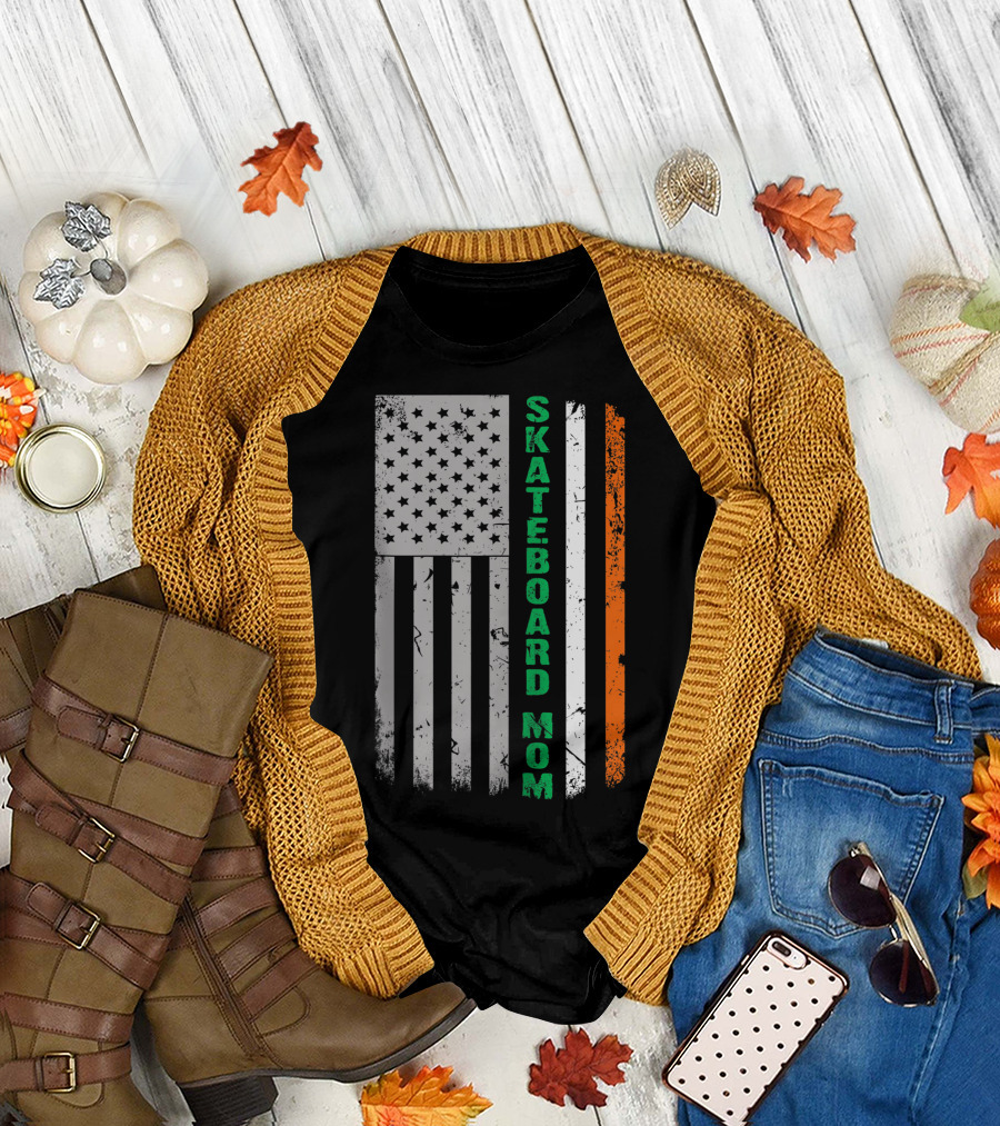 Skateboard Mom USA Irish Flag T-Shirt