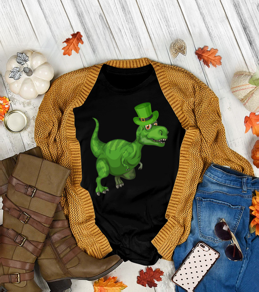 T-Rex Dinosaur Wearing Clover Hat St Patrick's Day T-Shirt