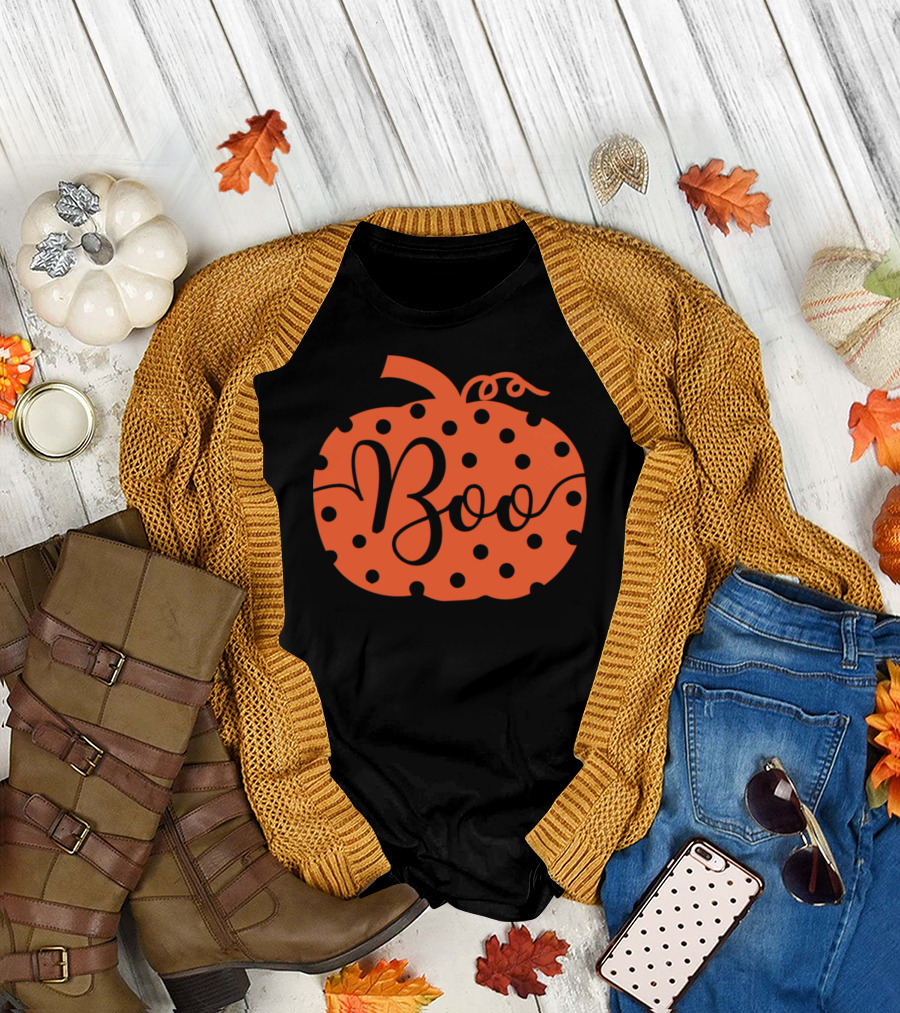 Pumpkin Boo Polka Dot Halloween T-Shirt