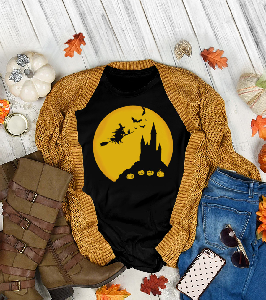 Halloween Boo Witch Pumpkins and Castle T-Shirt