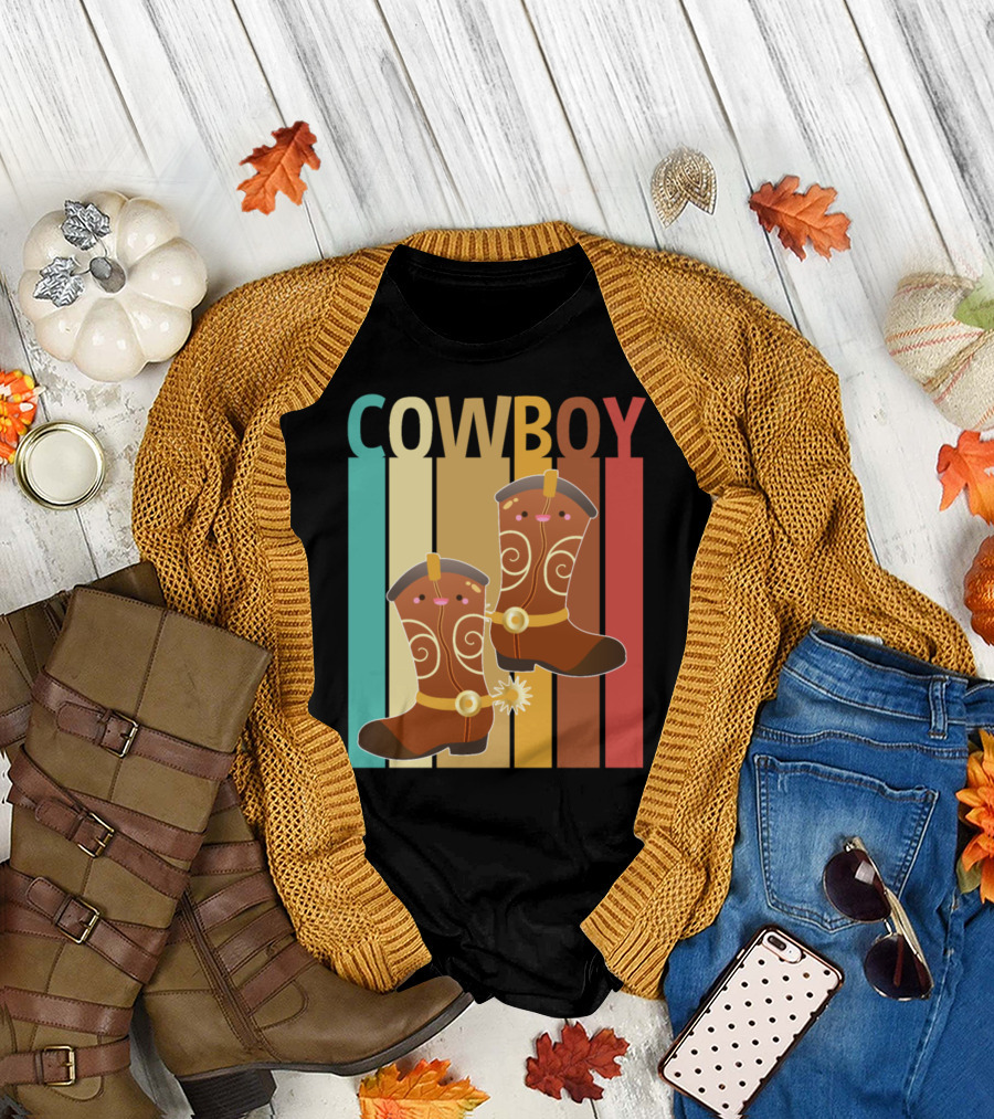 Cowboy Retro Vintage Boot Colorful Stripes T-Shirt