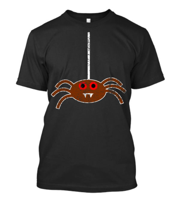 Hanging Cartoon Spider With Red Eyes And Fangs T-Shirt