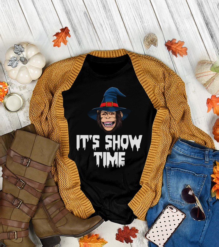 Witch Monkey Wizard Hat It's Show Time T-Shirt