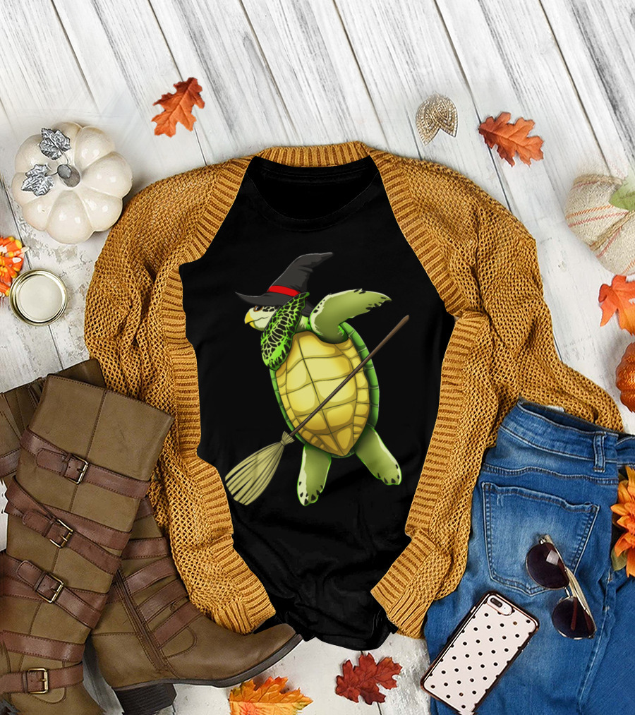 Halloween Dab Witch Sea Turtle Funny Scary Horror T-Shirt