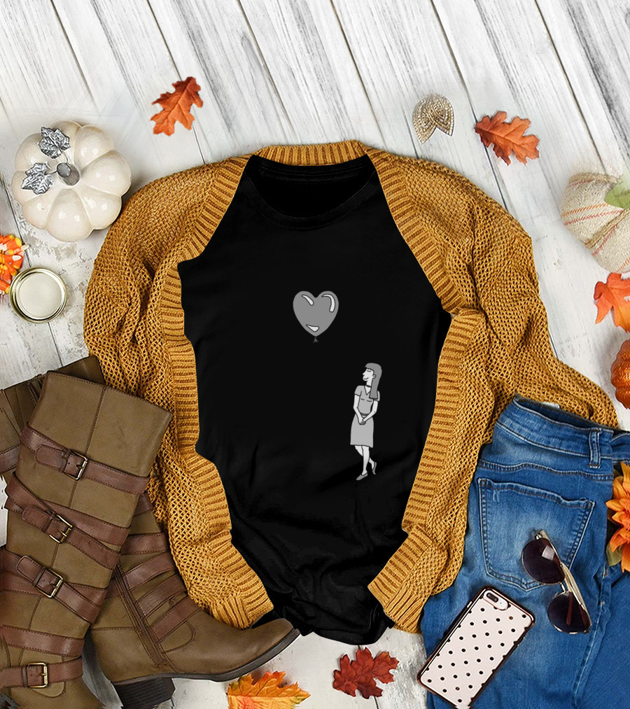 Miss You Heart Balloon and Woman Illustration His and Hers Matching T-Shirt