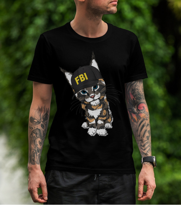 Cat Wearing FBI Cap With Playful Expression T-Shirt
