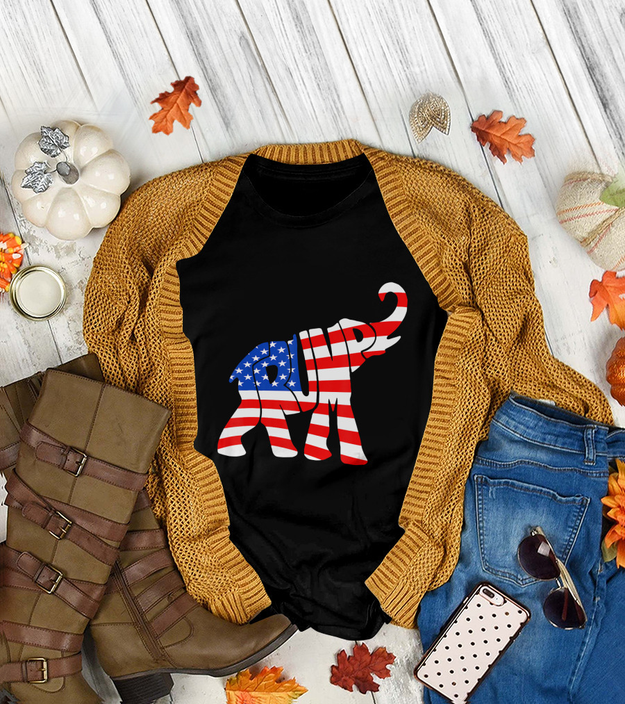 Trump Republican Elephant American Flag T-Shirt