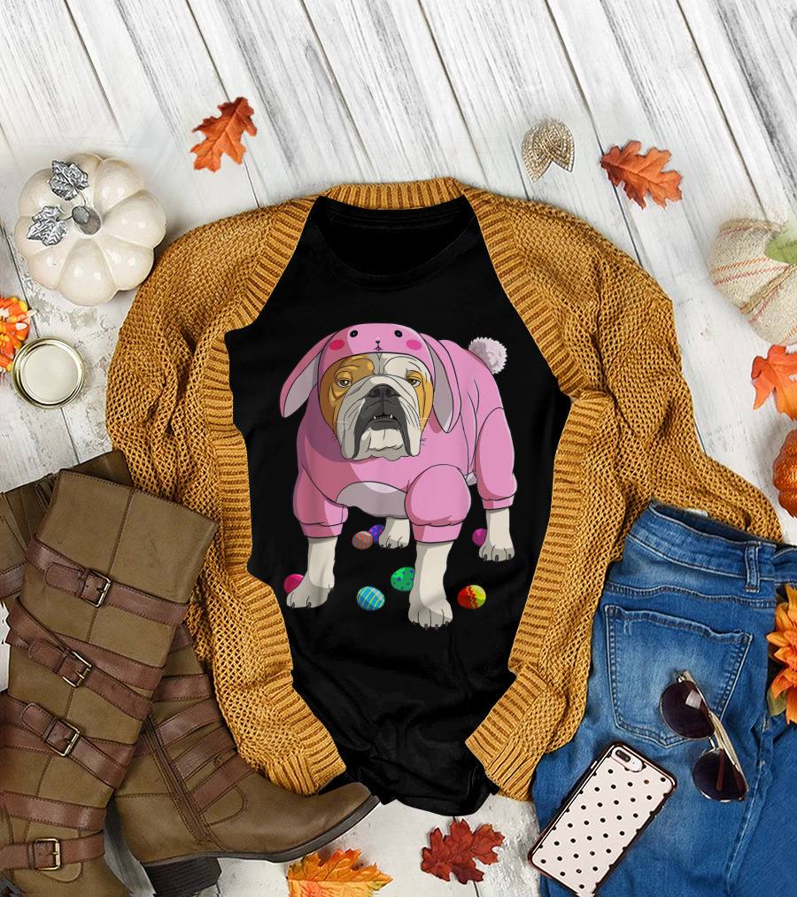 Easter Eggs English Bulldog Bunny T-Shirt