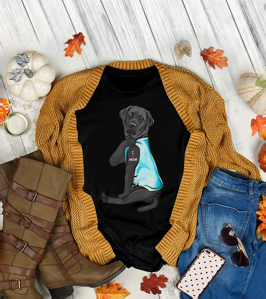 I Love Mom Black Lab Labrador Cute Tattoo Mama Mother T-Shirt