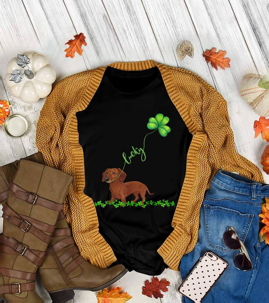 Lucky Dachshund Shamrock St Patrick Day T-Shirt