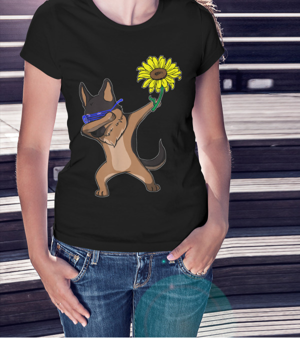 Dabbing German Shepherd Sunflower Autism Awareness T-Shirt