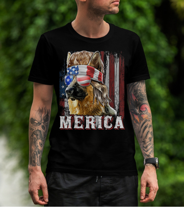 Merica German Shepherd Mullet USA Flag Glasses T-Shirt