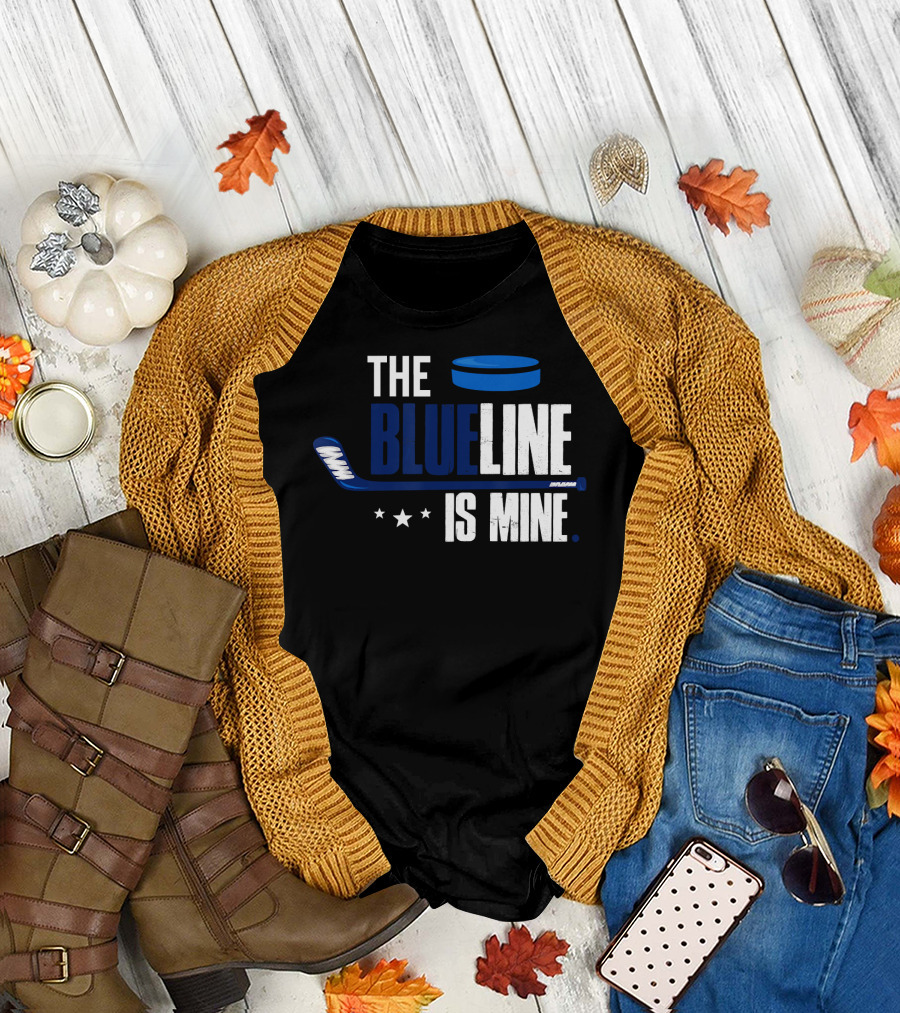 Hockey Defenseman The Blue Line Is Mine Puck Stick Stars T-Shirt