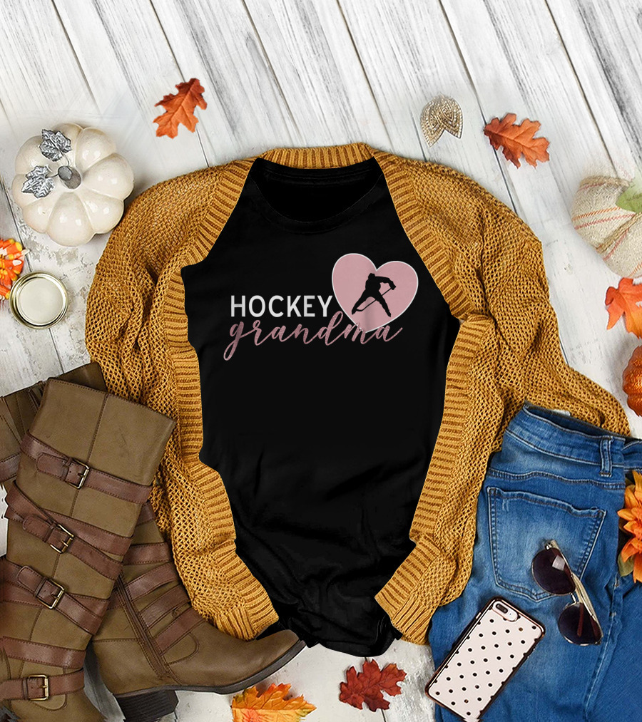 Hockey Grandma Rose Gold Heart T-Shirt